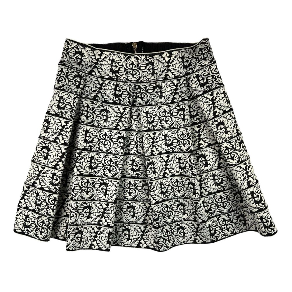 Honey Punch Pleated A-Line Black & White Elastic Tapestry Skirt Size S